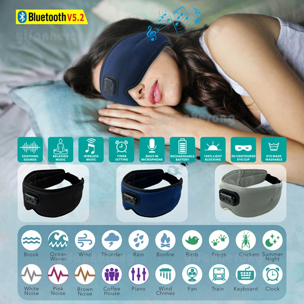 Bluetooth 5.2 Silk Sleep Mask with Noise-Canceling Headphones & Auto Shutoff.