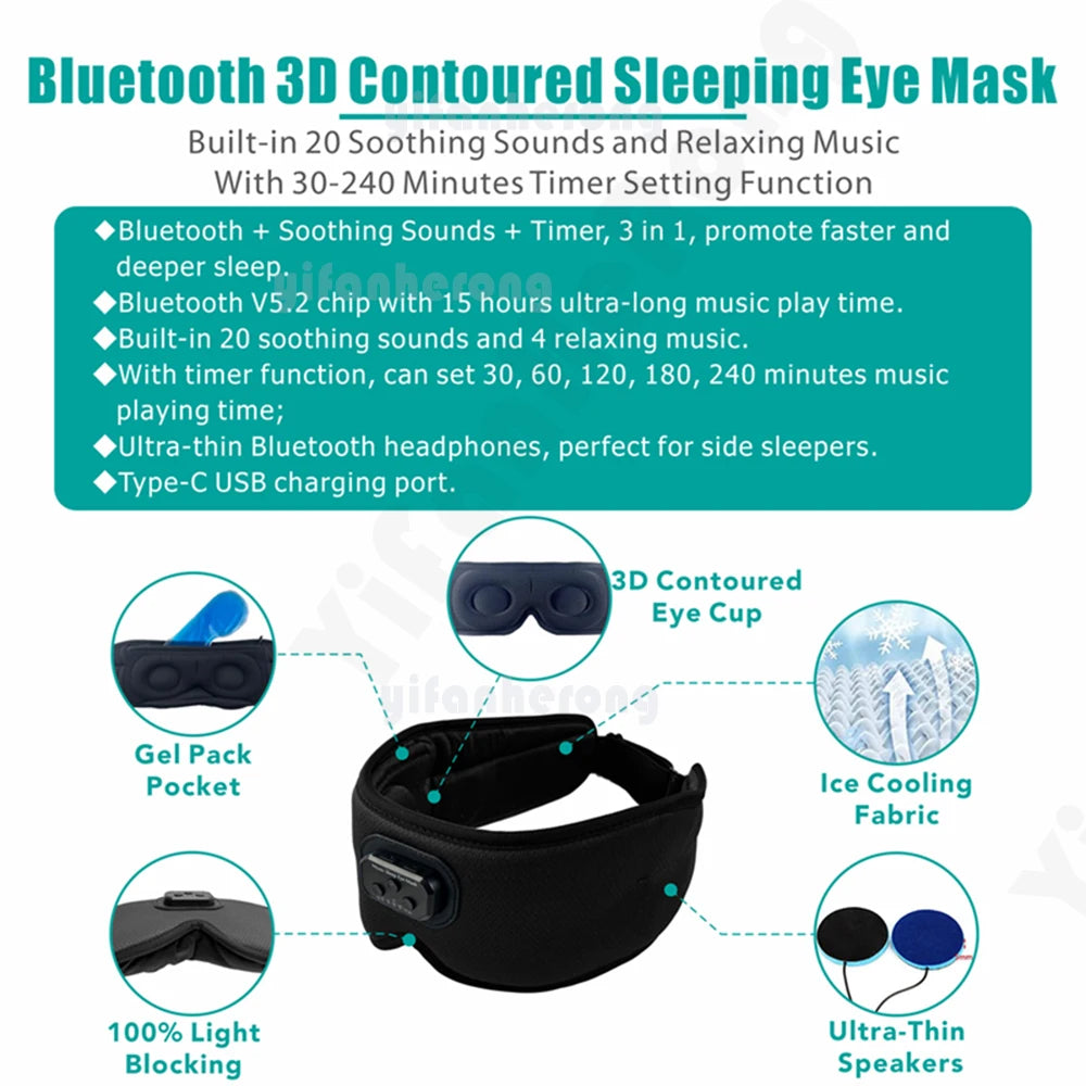 Bluetooth 5.2 Silk Sleep Mask with Noise-Canceling Headphones & Auto Shutoff.