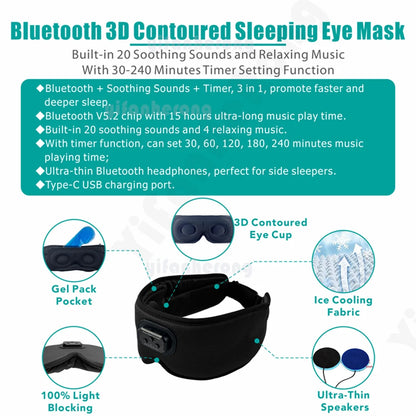 Bluetooth 5.2 Silk Sleep Mask with Noise-Canceling Headphones & Auto Shutoff.